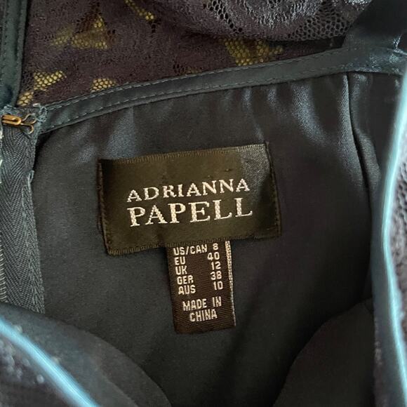 Adrianna‎ Papell Navy Blue Lace Overlay Dress Sleeveless Occasion Size 8 EUC - Picture 3 of 3